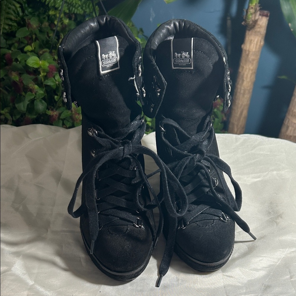 Coach Carol Black Suede Lace-up Booties
